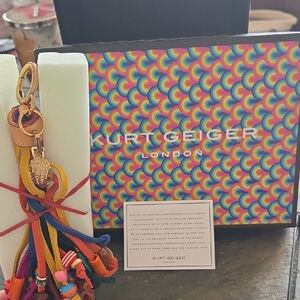 Kurt Geiger Multicolor Tassel Bag Charm/Keyring w/ Gold Hardware & Eagle Head